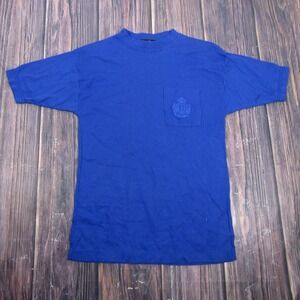 Ashleigh Morgan Shirt Womens Medium Blue Pocket Embroidered Logo Crewneck Tee